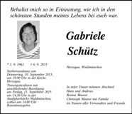 Traueranzeige Gabriele Schütz