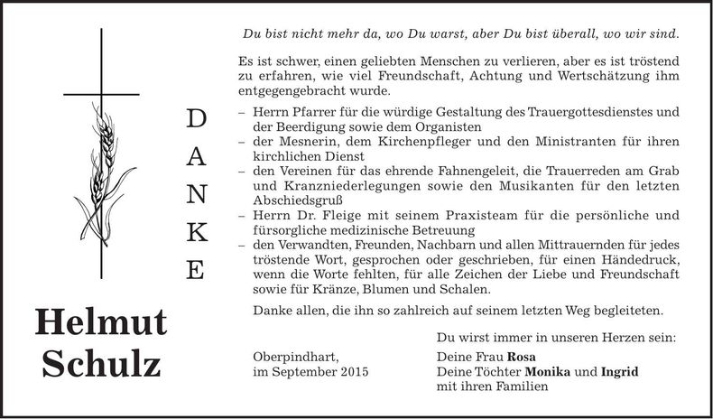 Traueranzeige Helmut Schulz