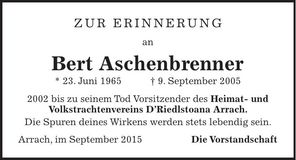 Traueranzeige Bert Aschenbrenner