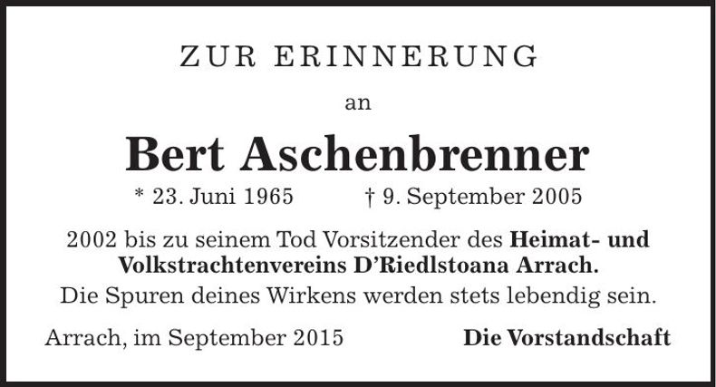 Traueranzeige Bert Aschenbrenner