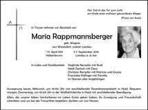 Traueranzeige Maria Rappmannsberger