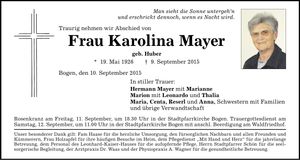 Traueranzeige Karolina Mayer
