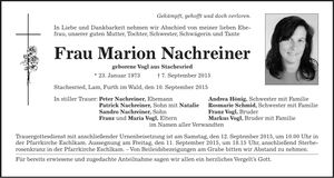 Traueranzeige Marion Nachreiner