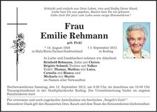 Traueranzeige Emilie Rehmann