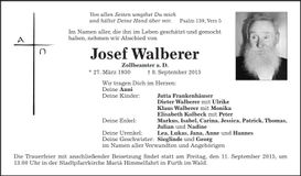Traueranzeige Josef Walberer