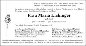 Traueranzeige Maria Eichinger