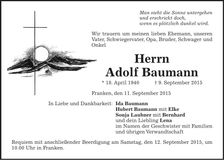 Traueranzeige Adolf Baumann