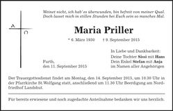 Traueranzeige Maria Priller