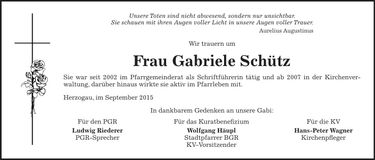 Traueranzeige Gabriele Schütz