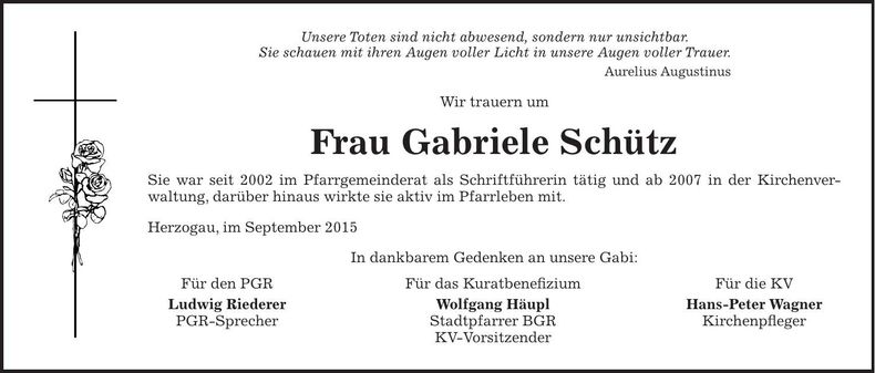 Traueranzeige Gabriele Schütz