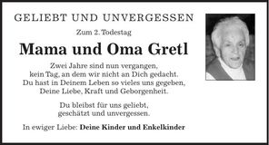 Traueranzeige Margarete Scheller