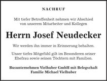 Traueranzeige Josef Neudecker