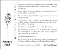 Traueranzeige Antonie Peisl
