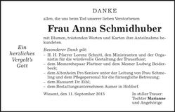 Traueranzeige Anna Schmidhuber