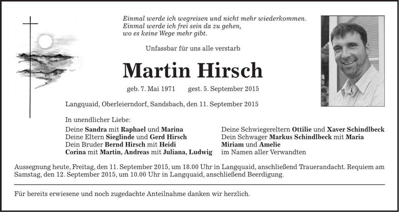 Traueranzeige Martin Hirsch