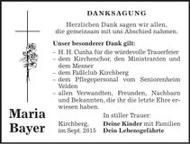 Traueranzeige Maria Bayer
