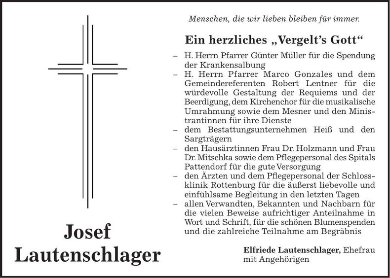 Traueranzeige Josef Lautenschlager