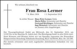 Traueranzeige Rosa Lermer