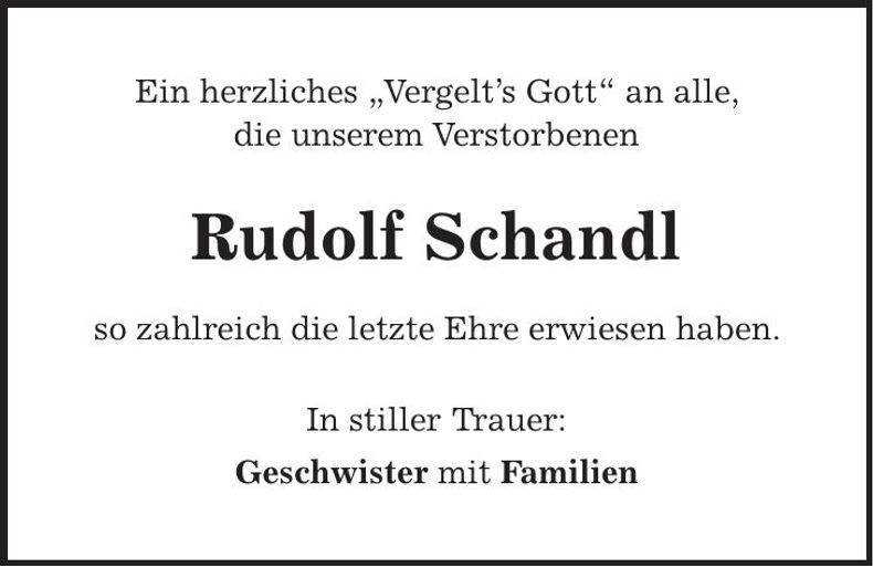 Traueranzeige Rudolf Schandl