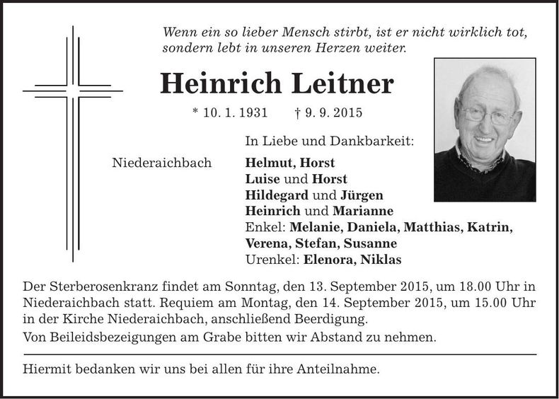 Traueranzeige Heinrich Leitner