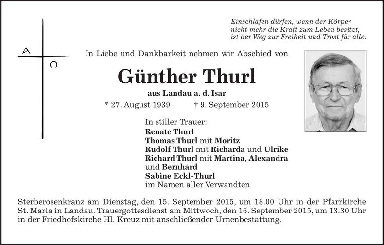 Traueranzeige Günther Thurl