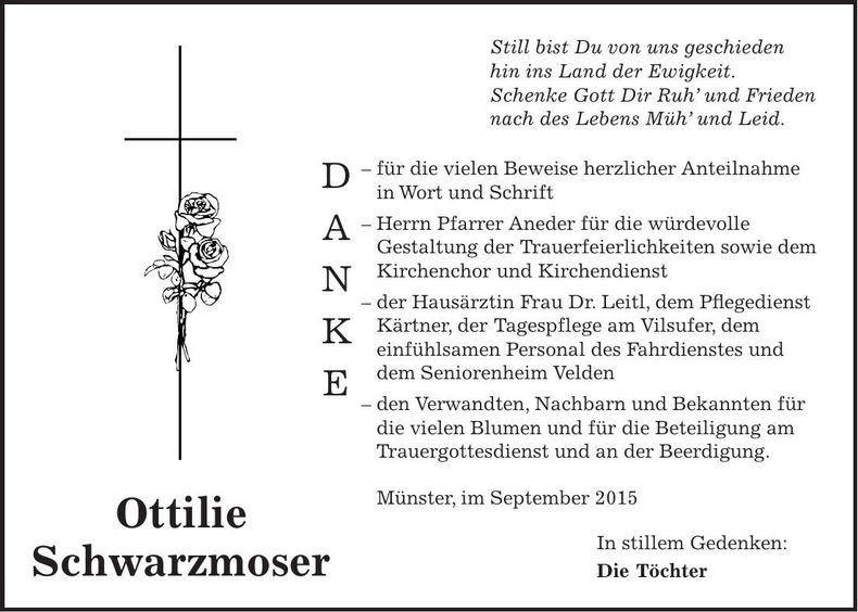 Traueranzeige Ottilie Schwarzmoser