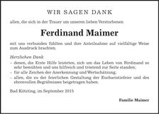 Traueranzeige Ferdinand Maimer