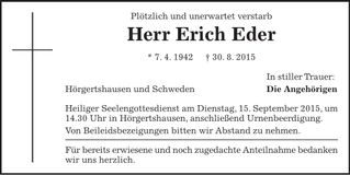 Traueranzeige Erich Eder