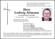 Traueranzeige Ludwig Altmann