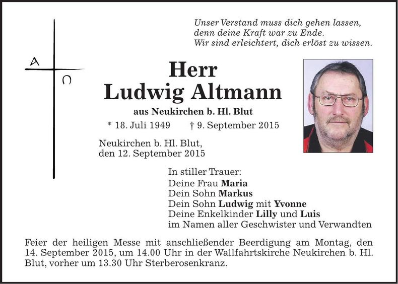 Traueranzeige Ludwig Altmann