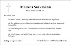 Traueranzeige Markus Sackmann