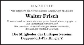 Traueranzeige Walter Frisch