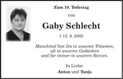 Traueranzeige Gabi Schlecht