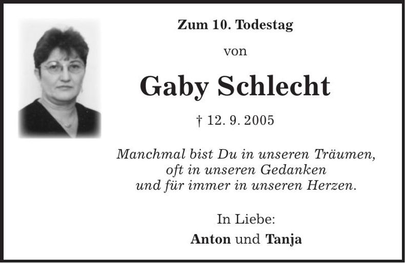 Traueranzeige Gabi Schlecht