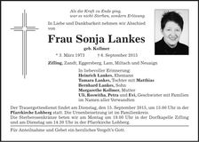 Traueranzeige Sonja Lankes