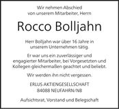 Traueranzeige Rocco Bolljahn
