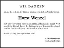 Traueranzeige Horst Wenzel