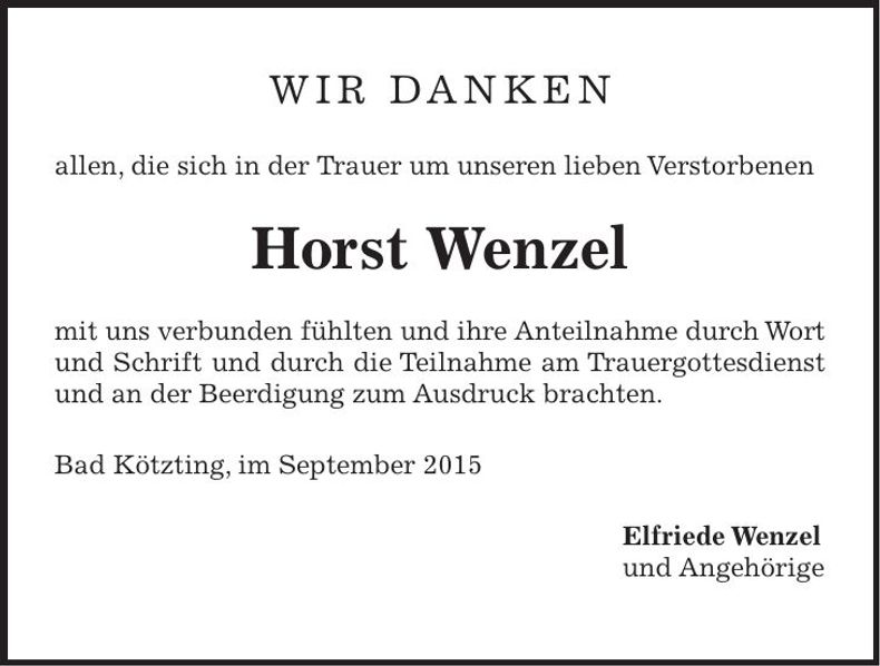 Traueranzeige Horst Wenzel
