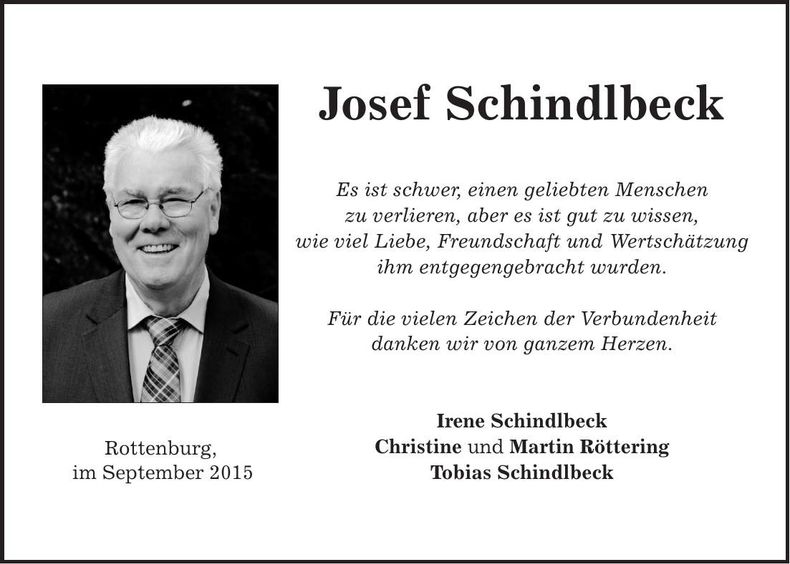 Traueranzeige Josef Schindlbeck