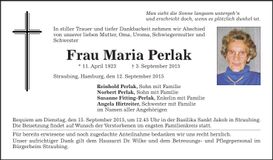 Traueranzeige Maria Perlak