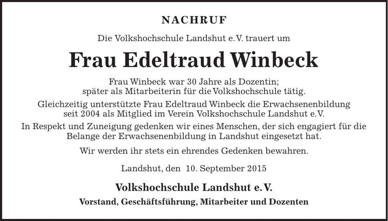 Traueranzeige Edeltraud Winbeck