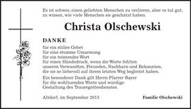 Traueranzeige Christa Olschewski