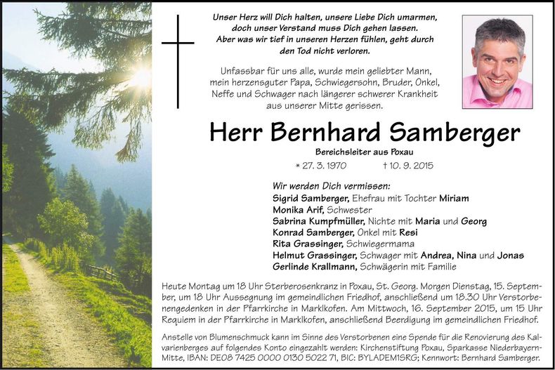 Traueranzeige Bernhard Samberger