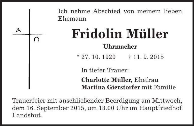 Traueranzeige Fridolin Müller