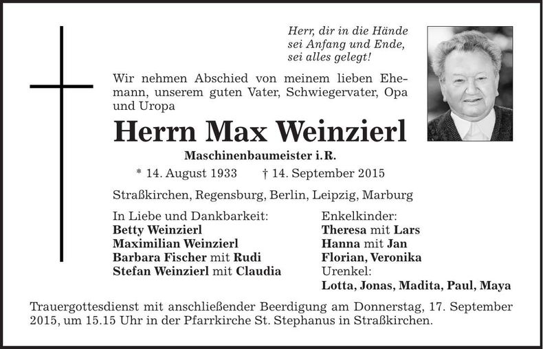 Traueranzeige Max Weinzierl