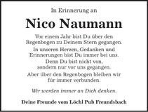 Traueranzeige Nico Naumann