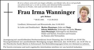 Traueranzeige Irma Wanninger