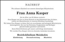 Traueranzeige Anna Kasper