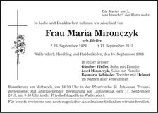 Traueranzeige Maria Mironczyk