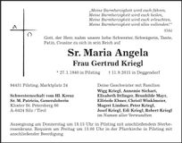 Traueranzeige Gertrud Kriegl